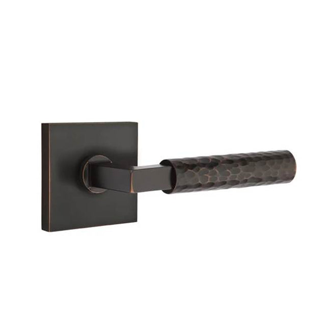 Emtek - Privacy, Square Rosette US10B, L-Square Stem US10B, Hammered Handle US10B RH - Oil Rubbed Bronze