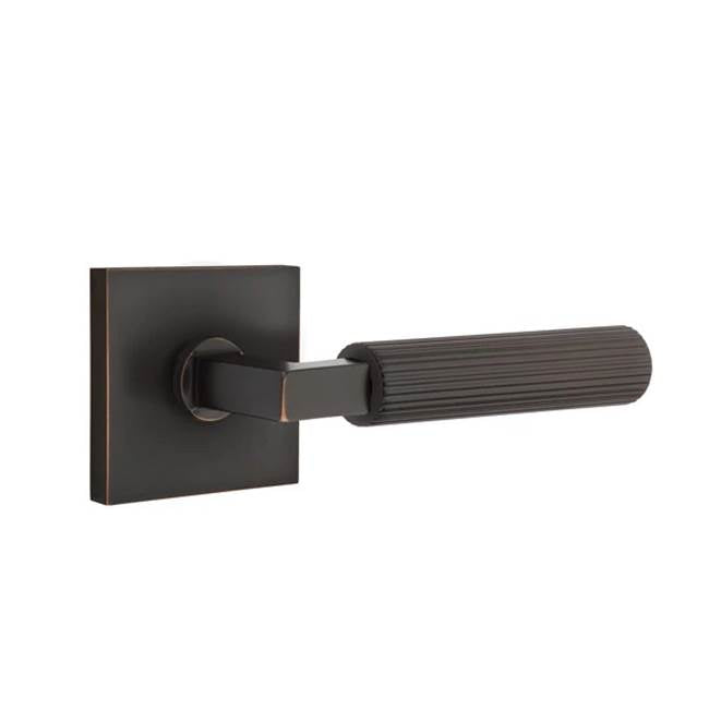 Emtek - Privacy, Square Rosette US10B, L-Square Stem US10B, Straight Knurled Handle US10B RH - Oil Rubbed Bronze