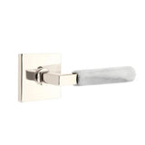 Emtek - Passage, Square Rosette US14, L-Square Stem US14, White Marble Handle, RH - Polished Nickel