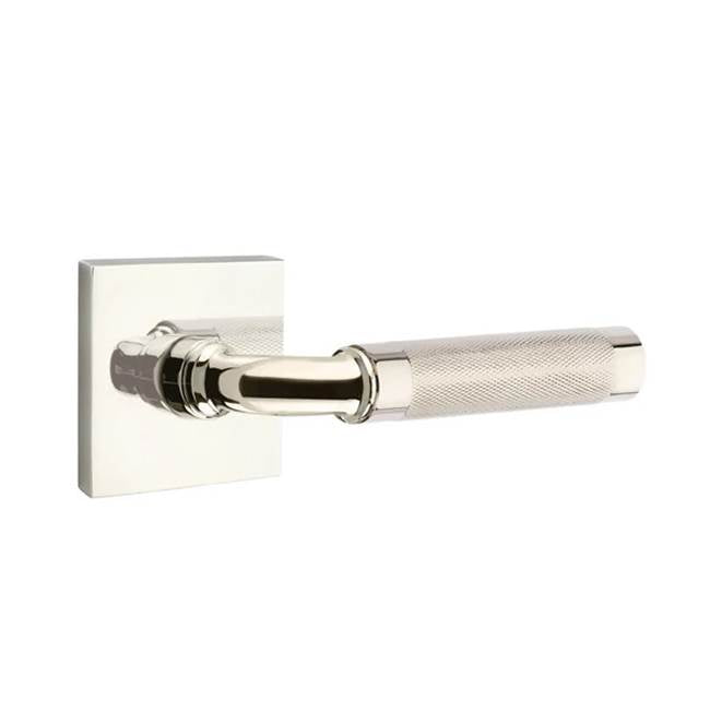 Emtek - Passage, Square Rosette US14, R-Bar Stem US14, Knurled Handle US14 RH - Polished Nickel