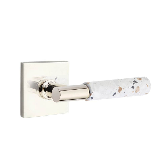 Emtek - Select Passage, Square Rosette US14, T-Bar Stem US14, Light Terrazzo Handle, RH - Polished Nickel