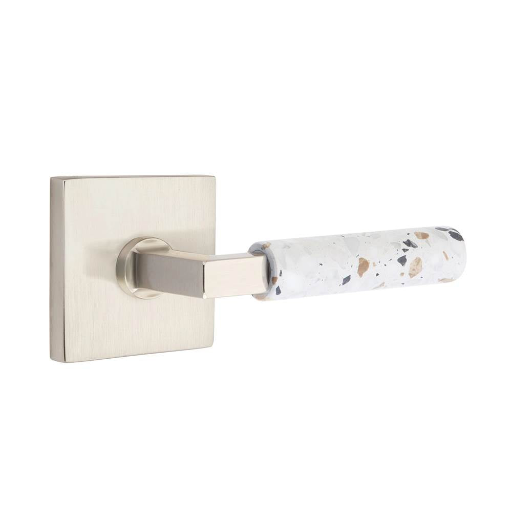 Emtek - Select Passage, Square Rosette US15, L-Square Stem US15, Light Terrazzo Handle, RH - Satin Nickel