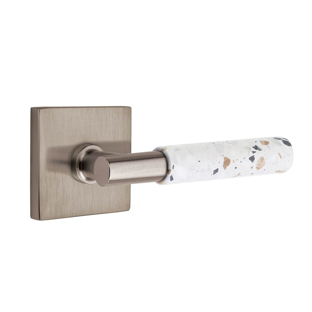Emtek - Select Privacy, Square Rosette US15A, T-Bar Stem US15A, Light Terrazzo Handle, RH - Pewter