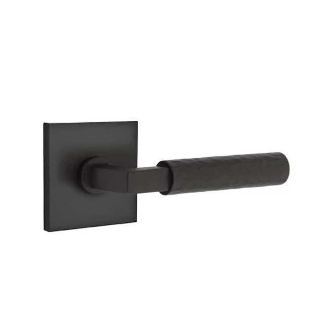 Emtek - Privacy, Square Rosette US19, L-Square Stem US19, Hammered Handle US19 LH - Flat Black