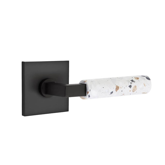 Emtek - Select Passage, Square Rosette US19, L-Square Stem US19, Light Terrazzo Handle, RH - Flat Black
