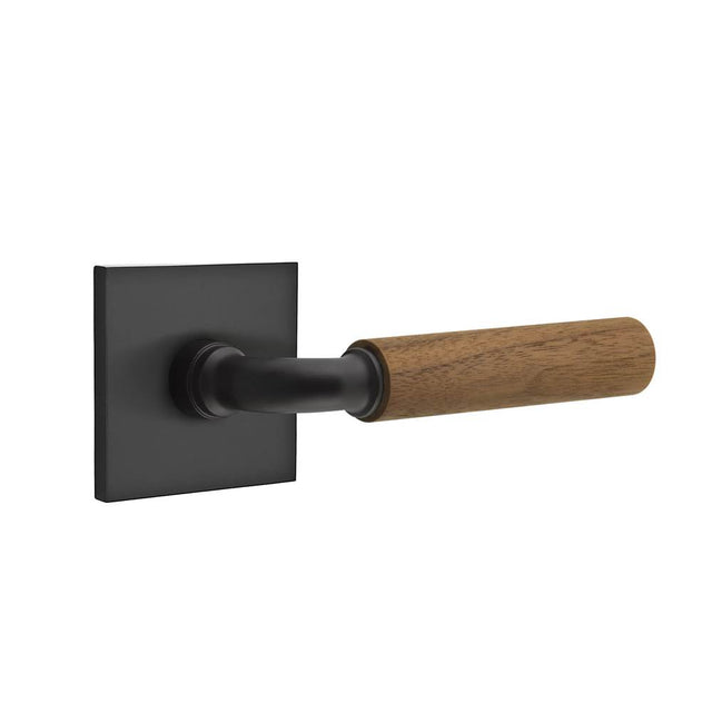 Emtek - Select Passage, Square Rosette US19, R-Bar Stem US19, Dark Walnut Handle, RH - Flat Black