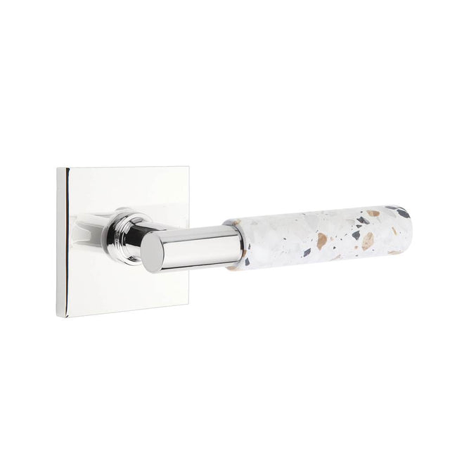Emtek - Select Privacy, Square Rosette US26, T-Bar Stem US26, Light Terrazzo Handle, RH - Polished Chrome