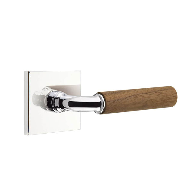 Emtek - Select Passage, Square Rosette US26, R-Bar Stem US26, Dark Walnut Handle, LH - Polished Chrome