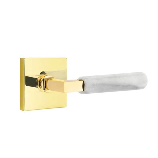 Emtek - Dummy, Square Rosette US3NL, L-Square Stem US3NL, White Marble Handle - Unlacquered Brass