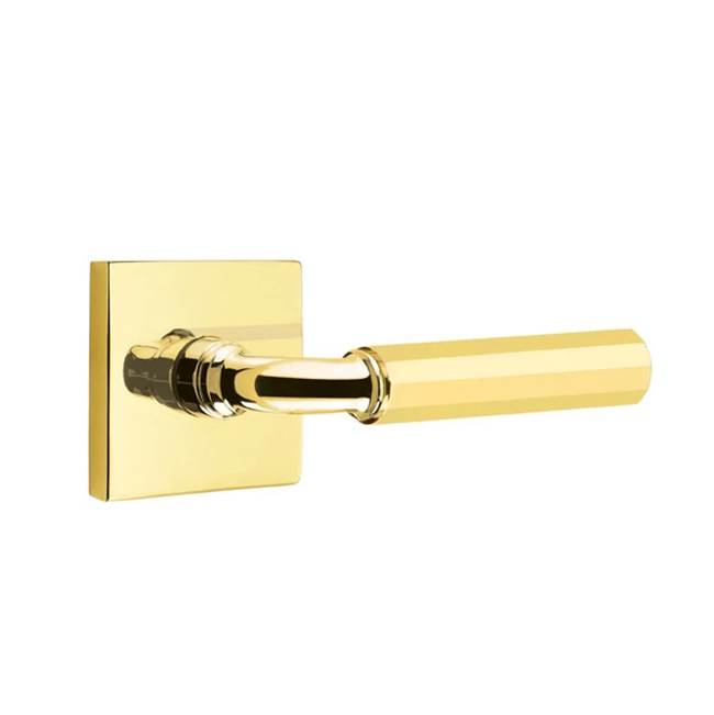 Emtek - Concealed Fastener Privacy, Square Rosette US3NL, R-Bar Stem US3NL, Faceted Handle US3NL - Unlacquered Brass