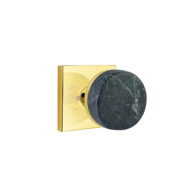 Emtek - Select Passage, Square Rosette US3NL, Conical Stem US3NL, Green Marble Knob - Unlacquered Brass