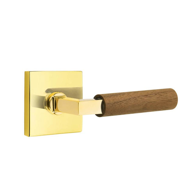 Emtek - Select Passage, Square Rosette US3NL, L-Square Stem US3NL, Dark Walnut Handle, LH - Unlacquered Brass