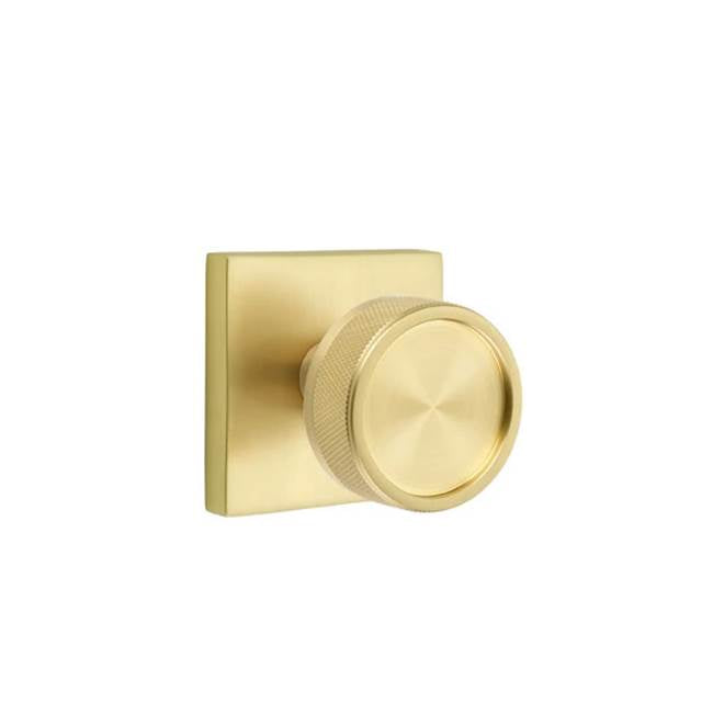 Emtek - Concealed Fastener Privacy, Square Rosette US4, Conical Stem US4, Knurled Knob US4 - Satin Brass