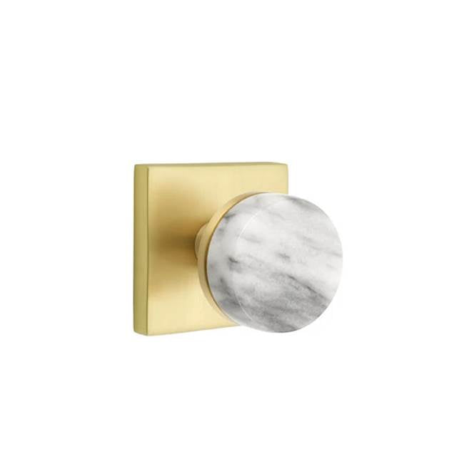 Emtek - Privacy, Square Rosette US4, Conical Stem US4, White Marble Knob - Satin Brass