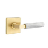 Emtek - Passage, Square Rosette US4, L-Square Stem US4, White Marble Handle, LH - Satin Brass