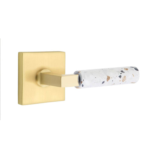 Emtek - Select Privacy, Square Rosette US4, L-Square Stem US4, Light Terrazzo Handle, LH - Satin Brass