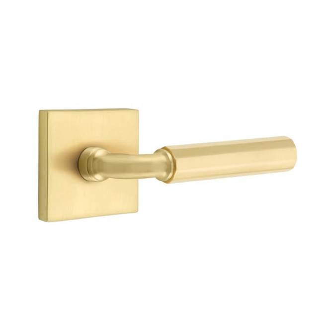 Emtek - Privacy, Square Rosette US4, R-Bar Stem US4, Faceted Handle US4 LH - Satin Brass