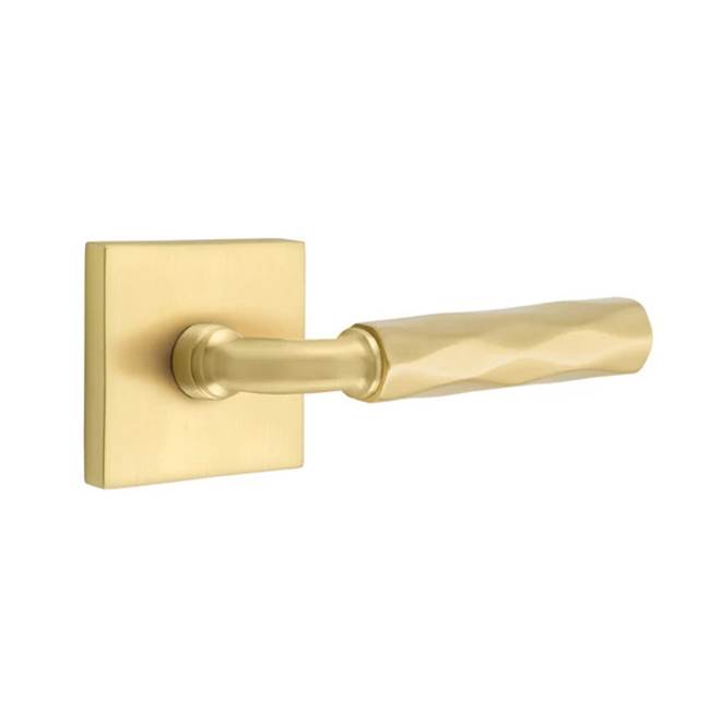 Emtek - Privacy, Square Rosette US4, R-Bar Stem US4, Tribeca Handle US4 RH - Satin Brass