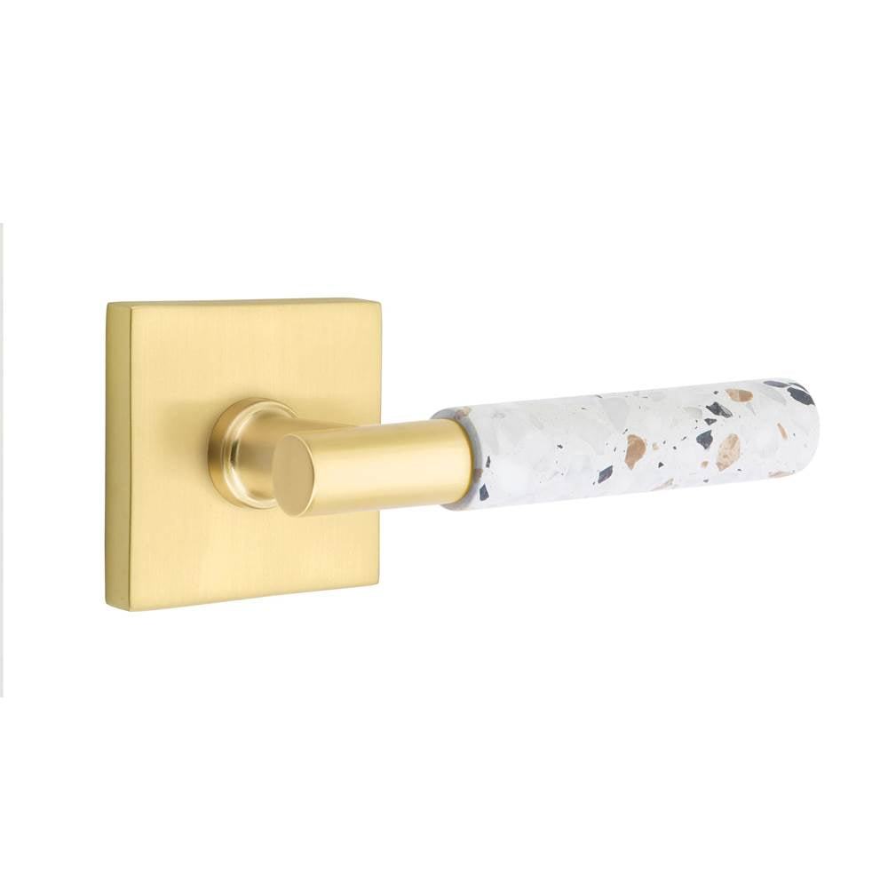 Emtek - Select Passage, Square Rosette US4, T-Bar Stem US4, Light Terrazzo Handle, LH - Satin Brass