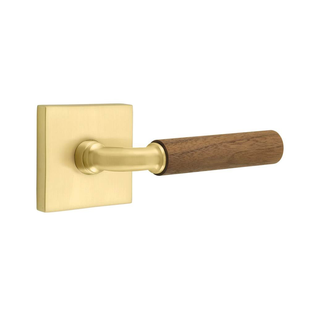 Emtek - Concealed Fastener, Select Passage, Square Rosette US4, R-Bar Stem US4, Dark Walnut Handle - Satin Brass