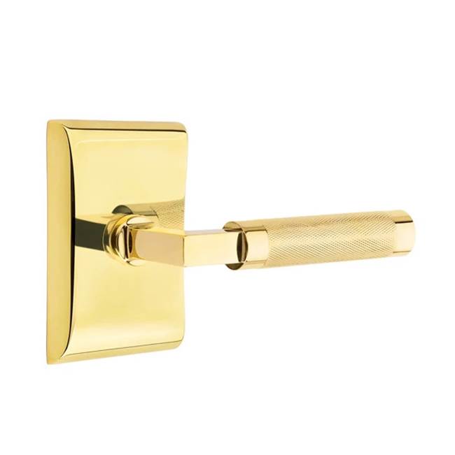 Emtek - Privacy, Neos Rosette US3NL, L-Square Stem US3NL, Knurled Handle US3NL RH - Unlacquered Brass