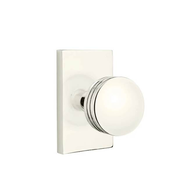 Emtek - Concealed, Privacy, Modern Rectangular Rosette, Bern Knob, US14 - Polished Nickel