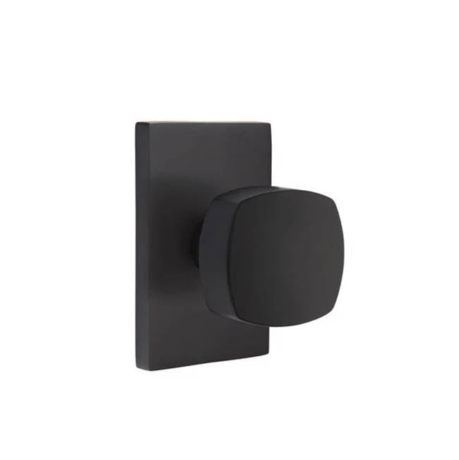 Emtek - Privacy, Modern Rectangular Rosette, Freestone Square Knob, US19 - Flat Black