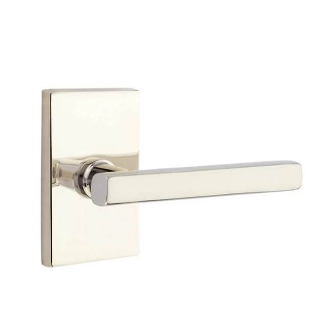 Emtek - Passage, Modern Rectangular Rosette, Freestone Lever, RH, US14 - Polished Nickel