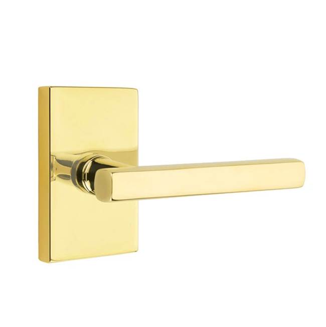 Emtek - Privacy, Modern Rectangular Rosette, Freestone Lever, RH, US3NL - Unlacquered Brass