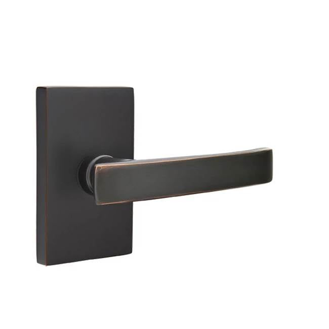 Emtek - Passage, Modern Rectangular Rosette, Geneva Lever, RH, US10B - Oil Rubbed Bronze