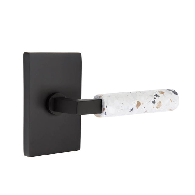 Emtek - Select Passage, Modern Rectangular Rosette US19, L-Square Stem US19, Light Terrazzo Handle, RH - Flat Black