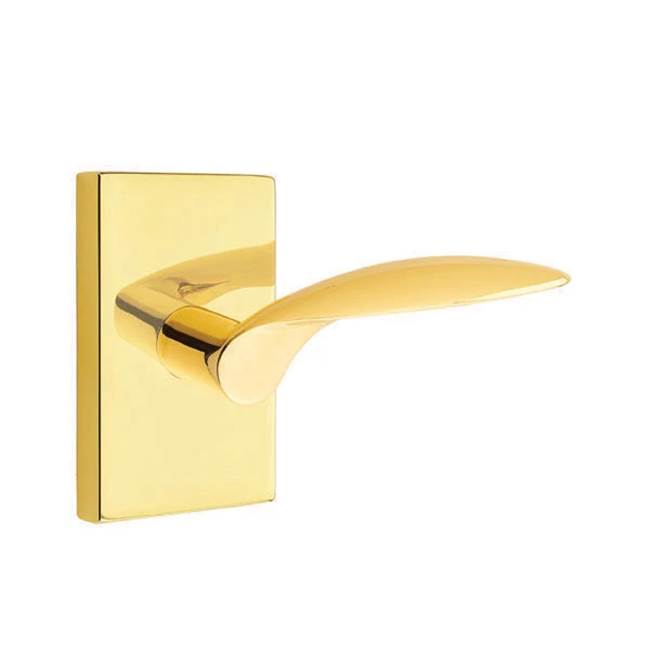 Emtek - Passage, Modern Rectangular Rosette, Mercury Lever, RH, US3NL - Unlacquered Brass