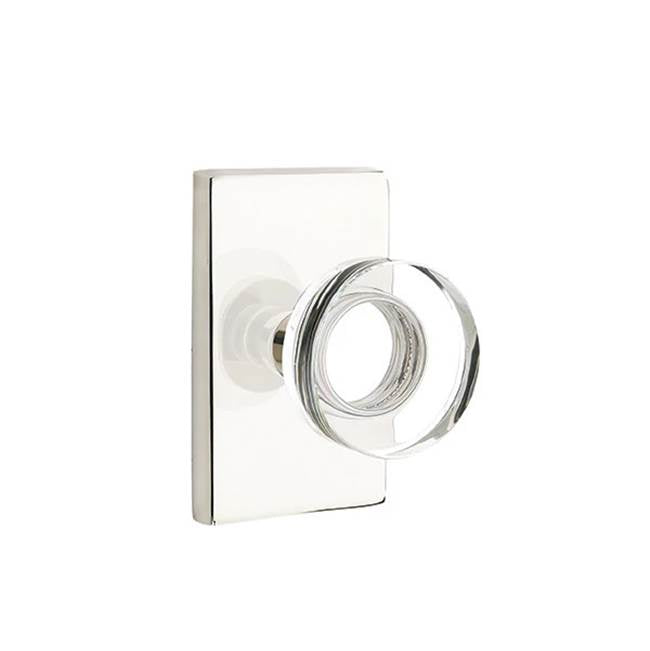 Emtek - Concealed, Passage, Modern Rectangular Rosette, Modern Disc Crystal Knob, US14 - Polished Nickel
