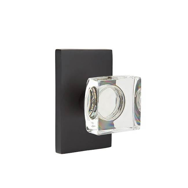 Emtek - Passage, Modern Rectangular Rosette, Modern Square Crystal Knob, US19 - Flat Black