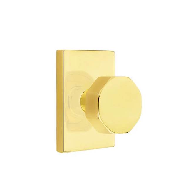 Emtek - Dummy, Modern Rectangular Rosette, Octagon Knob, US3NL - Unlacquered Brass
