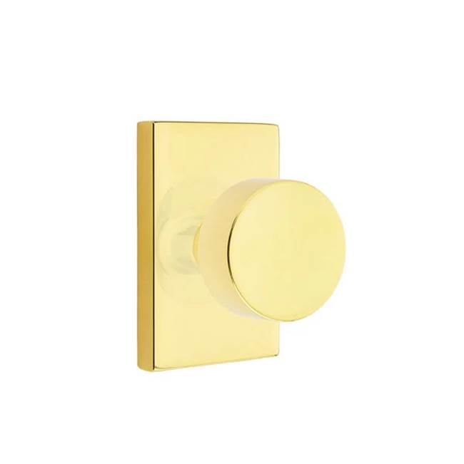 Emtek - Concealed Fastener, Passage, Modern Rectangular Rosette, Round Knob, US3NL - Unlacquered Brass