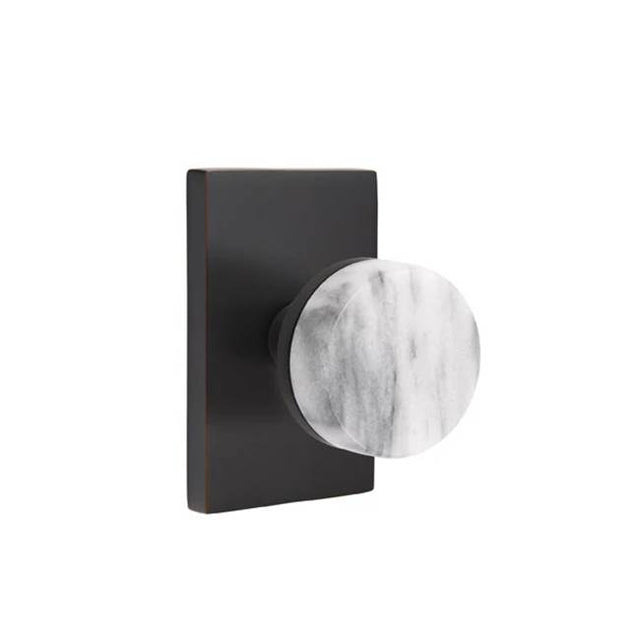 Emtek - Dummy, Modern Rectangular Rosette US10B, Conical Stem US10B, White Marble Knob - Oil Rubbed Bronze