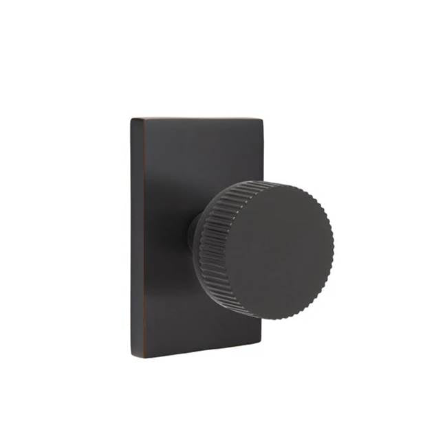 Emtek - Privacy, Modern Rectangular Rosette US10B, Conical Stem US10B, Straight Knurled Knob US10B - Oil Rubbed Bronze
