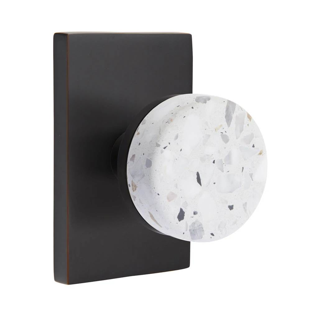 Emtek - Select Dummy, Modern Rectangular Rosette US10B, Conical Stem US10B, Light Terrazzo Knob - Oil Rubbed Bronze