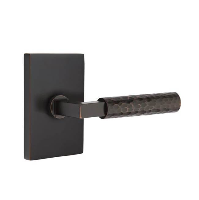 Emtek - Privacy, Modern Rectangular Rosette US10B, L-Square Stem US10B, Hammered Handle US10B RH - Oil Rubbed Bronze