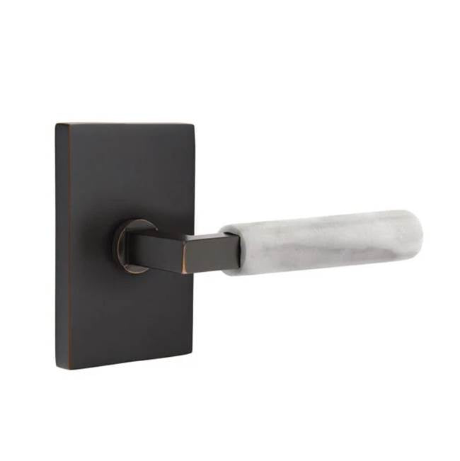 Emtek - Dummy, Modern Rectangular Rosette US10B, L-Square Stem US10B, White Marble Handle - Oil Rubbed Bronze