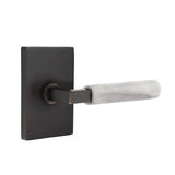 Emtek - Privacy, Modern Rectangular Rosette US10B, L-Square Stem US10B, White Marble Handle, RH - Oil Rubbed Bronze
