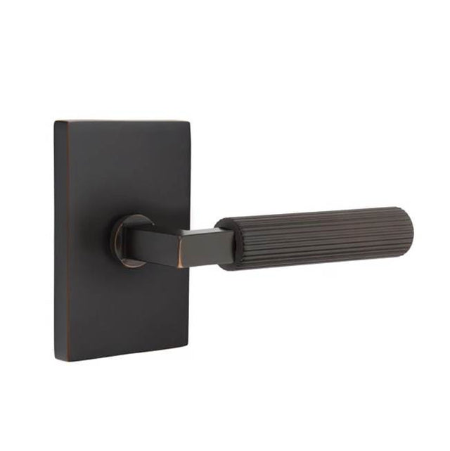 Emtek - Passage, Modern Rectangular Rosette US10B, L-Square Stem US10B, Straight Knurled Handle US10B LH - Oil Rubbed Bronze