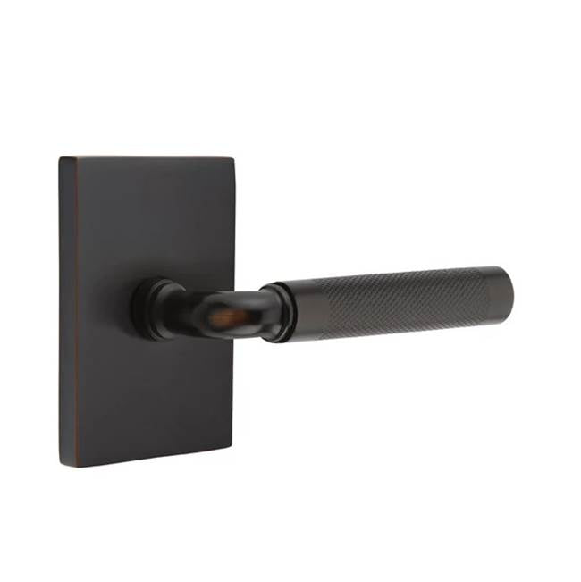 Emtek - Passage, Modern Rectangular Rosette US10B, R-Bar Stem US10B, Knurled Handle US10B LH - Oil Rubbed Bronze