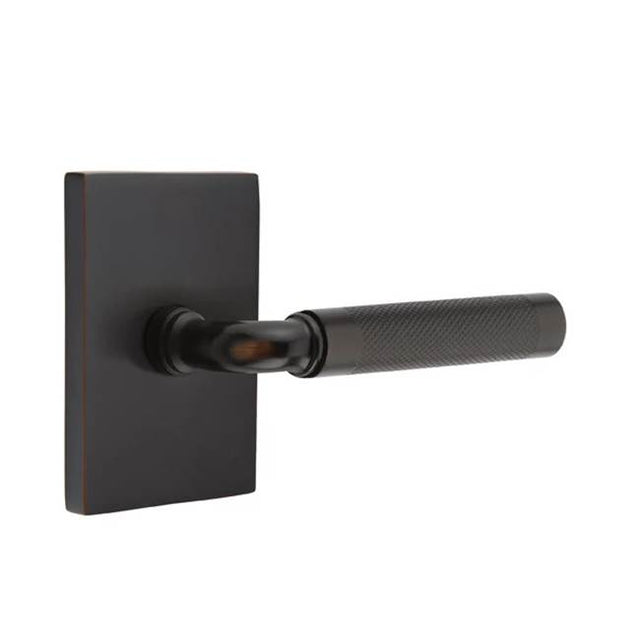 Emtek - Passage, Modern Rectangular Rosette US10B, R-Bar Stem US10B, Knurled Handle US10B LH - Oil Rubbed Bronze