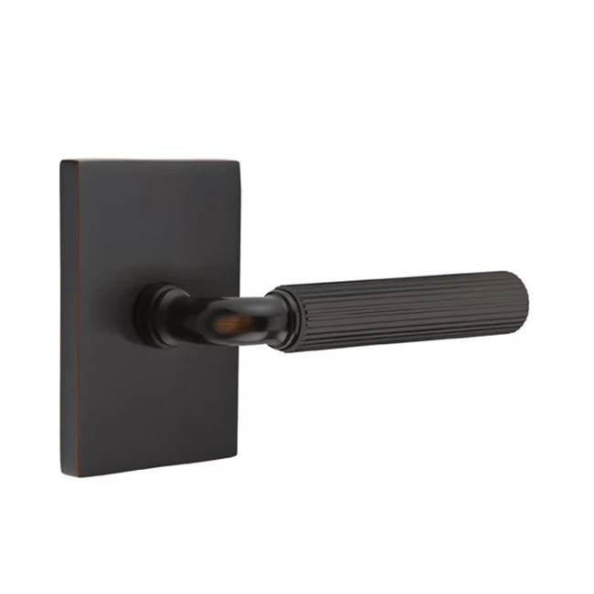 Emtek - Passage, Modern Rectangular Rosette US10B, R-Bar Stem US10B, Straight Knurled Handle US10B RH - Oil Rubbed Bronze