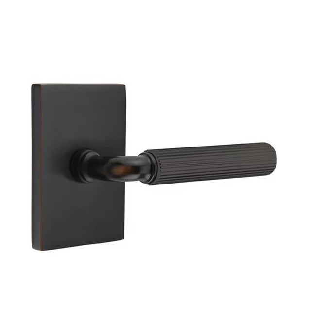 Emtek - Passage, Modern Rectangular Rosette US10B, R-Bar Stem US10B, Straight Knurled Handle US10B LH - Oil Rubbed Bronze