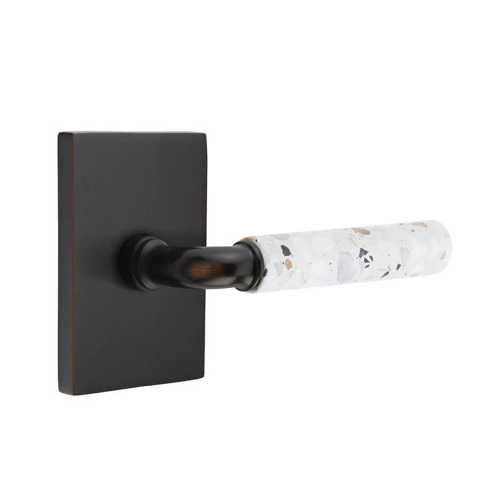 Emtek - Select Passage, Modern Rectangular Rosette US10B, R-Bar Stem US10B, Light Terrazzo Handle, LH - Oil Rubbed Bronze
