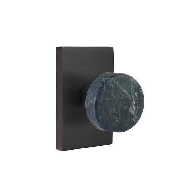 Emtek - Concealed Fastener, Select Passage, Modern Rectangular Rosette US10B, Conical Stem US10B, Green Marble Knob - Oil Rubbed Bronze