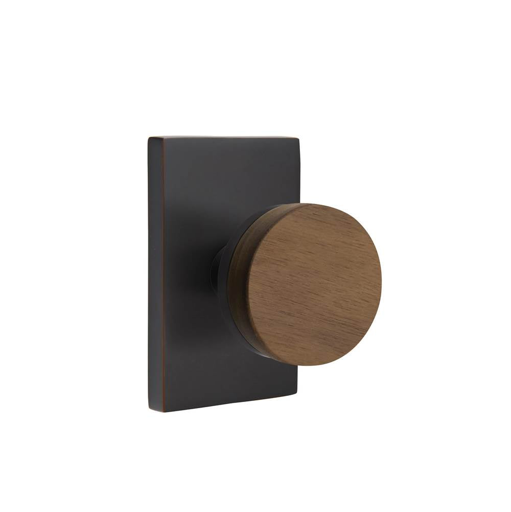 Emtek - Select Passage, Modern Rectangular Rosette US10B, Conical Stem US10B, Dark Walnut Knob - Oil Rubbed Bronze